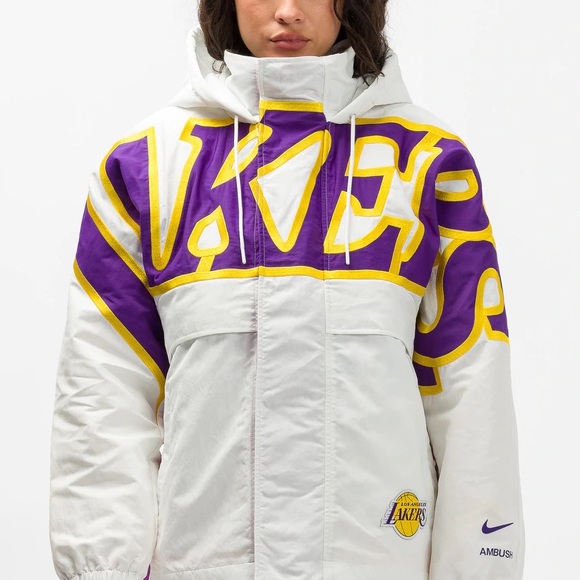 Nike Jackets & Blazers - NWT NIKE X AMBUSH LAKERS WHITE PURPLE PUFF JACKET